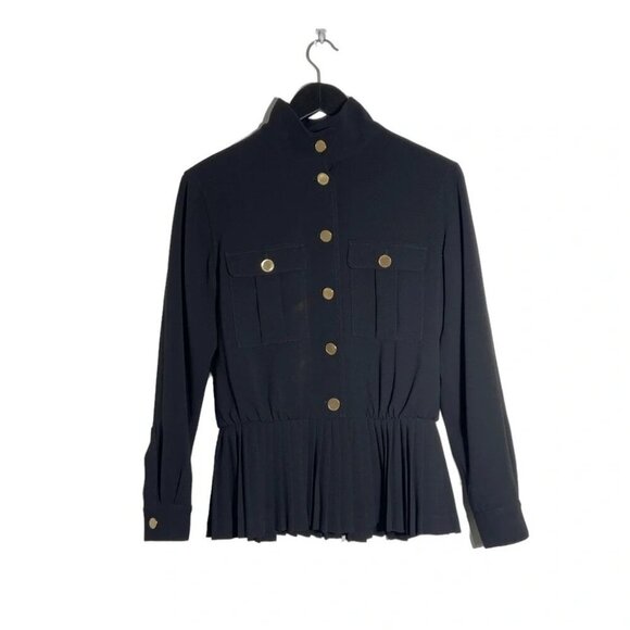 Club Monaco Black Military Style Jacket with Pleats and Gold Buttons size XS - Picture 2 of 7